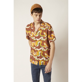 ESP เสื้อฮาวายลายคลื่นเรโทร ผู้ชาย | Wavy Retro Print Hawaiian Shirt | 3725