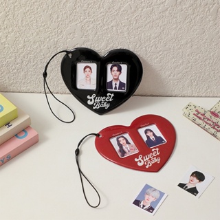 ซองใส่บัตร ไอดอล จี้ PP Love heart ขนาด 2 นิ้ว เวอร์ชั่นเกาหลี ช่องคู่ รูปภาพ กระเป๋า โฟโต้การ์ด ฟิล์มป้องกัน