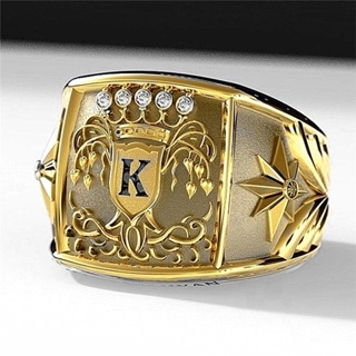 แหวนแต่งงาน ลายตัวอักษร K สีทอง หรูหรา ของขวัญวันเกิด แฟชั่นสําหรับผู้ชาย สามี สามี