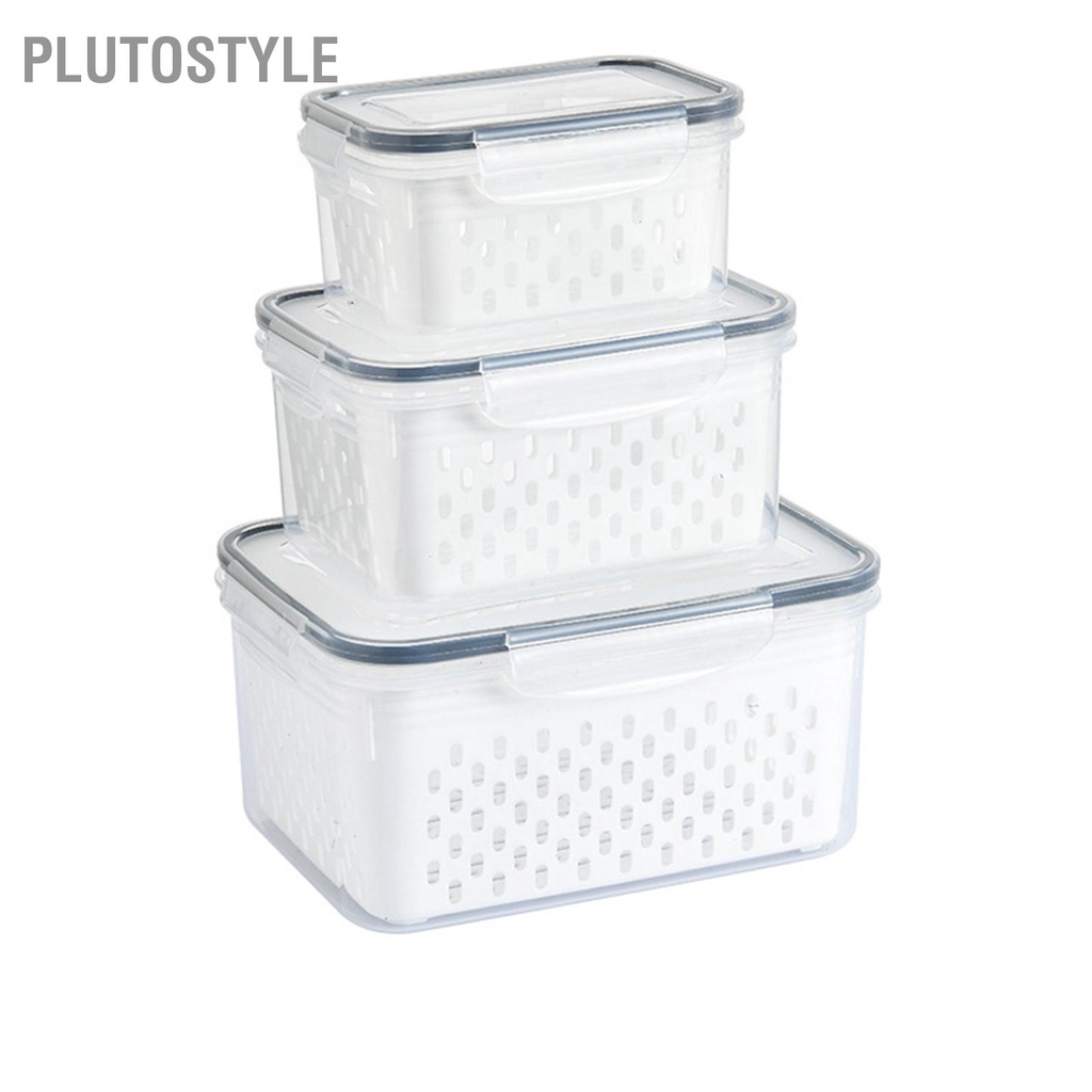 plutostyle-ตะกร้าเก็บท่อระบายน้ำ-3-ชิ้นกล่องใสภาชนะเก็บอาหารที่รั่วซึมพร้อมกระชอนที่ถอดออกได้สำหรับตู้เย็น