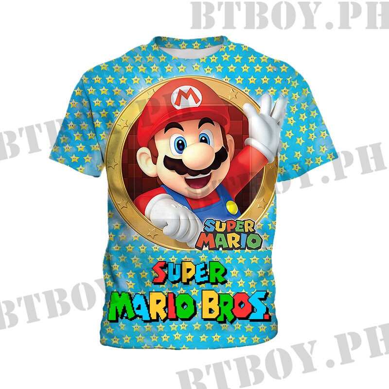 เสื้อยืดแขนสั้น-พิมพ์ลาย-super-mario-bros-แฟชั่นฤดูร้อน-สําหรับเด็กผู้หญิง