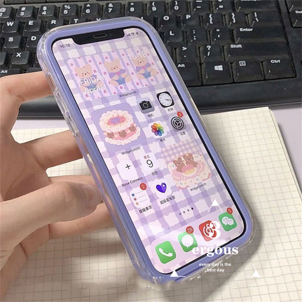 3-in-1-เคส-เข้ากันได้กับ-iphone-14-13-12-11-pro-max-8-7-plus-x-xr-xs-max-se-2020-เรียบง่าย-ใส-ชมพู-ม่วง-หนา-กันกระแทก-ซิลิโคน-เคสโทรศัพท์-ใส-นุ่ม-tpu-เคส