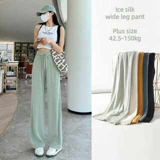 【กางเกงโอเวอร์ไซซ์】(ใส่ได้ 150 กก.) กางเกงขากว้าง เอวสูง ทรงตรง พลัสไซซ์ สไตล์เกาหลี