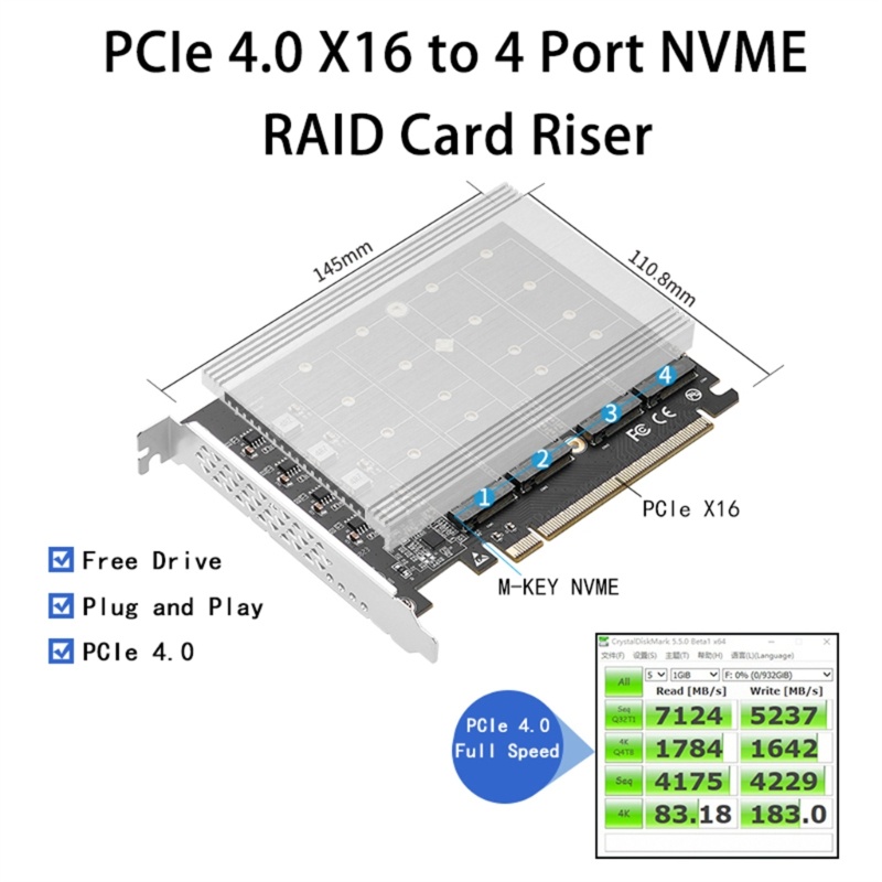 bang-การ์ดอะแดปเตอร์-pcie-4-0-x16-เป็น-4-m-2-nvme-ssd-พร้อม-256gbps-ถ่ายโอนเร็ว-รองรับ-raid-256-gbps