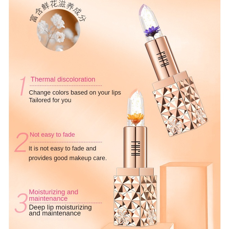 ลิปสติก-ลิปบาล์มเจลลี่-เปลี่ยนสีตามอุณหภูมิ-เปลี่ยนสีตามอุณหภูมิ-เปลี่ยนสีตามอุณหภูมิ-ดอกไม้สด-เปลี่ยนสีตามอุณหภูมิ-ให้ความชุ่มชื้น-ไม่เปลี่ยนสีง่าย