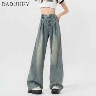 DaDuHey🎈  Women Korean Style New Fashion Wide-Leg Loose Jeans Slim High Waist Loose Ins Draping Washed Distressed All-match Girls Pants