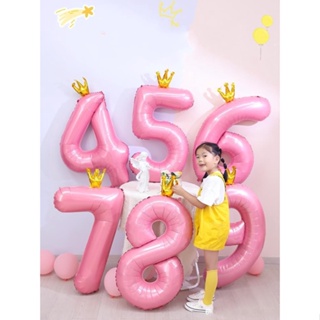 ลูกโป่งฟอยล์สีพาสเทล สีชมพู 32 นิ้ว พร้อมมงกุฎ 1 2 3 4 5 6 7 8 9 สําหรับตกแต่งปาร์ตี้วันเกิด งานแต่งงาน