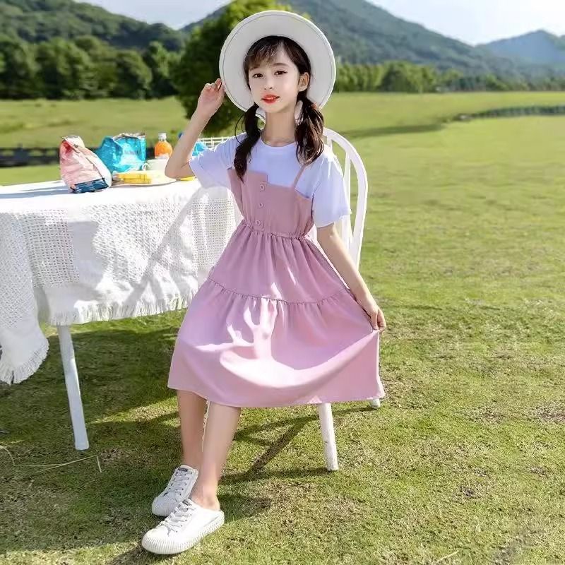 2023-ใหม่ฤดูร้อนหญิงชุดลำลองหญิงสไตล์ตะวันตกชุดแฟชั่นเวอร์ชั่นเกาหลีเด็กหญิงชุดเจ้าหญิงเด็ก