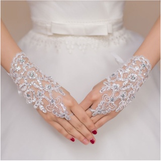 ถุงมือเจ้าสาว แบบสั้น ประดับเลื่อมเพชร สวยหรู เรียบง่าย สีขาว แฟชั่นสําหรับผู้หญิง งานแต่งงาน