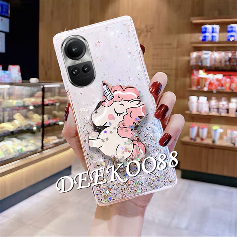 ใหม่-เคสโทรศัพท์มือถือ-tpu-ลายการ์ตูนยูนิคอร์นน่ารัก-วิบวับ-พร้อมขาตั้ง-สําหรับ-oppo-reno10-pro-plus-pro-5g-2023-reno-10-10pro-reno10pro