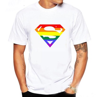 เสื้อยืดแขนสั้นข้อเสนอพิเศษ เสื้อยืดcalandfashionCreative Superman Pride Lgbt Gay Rainbow ManS T-Shirt Short Sleeve Hip