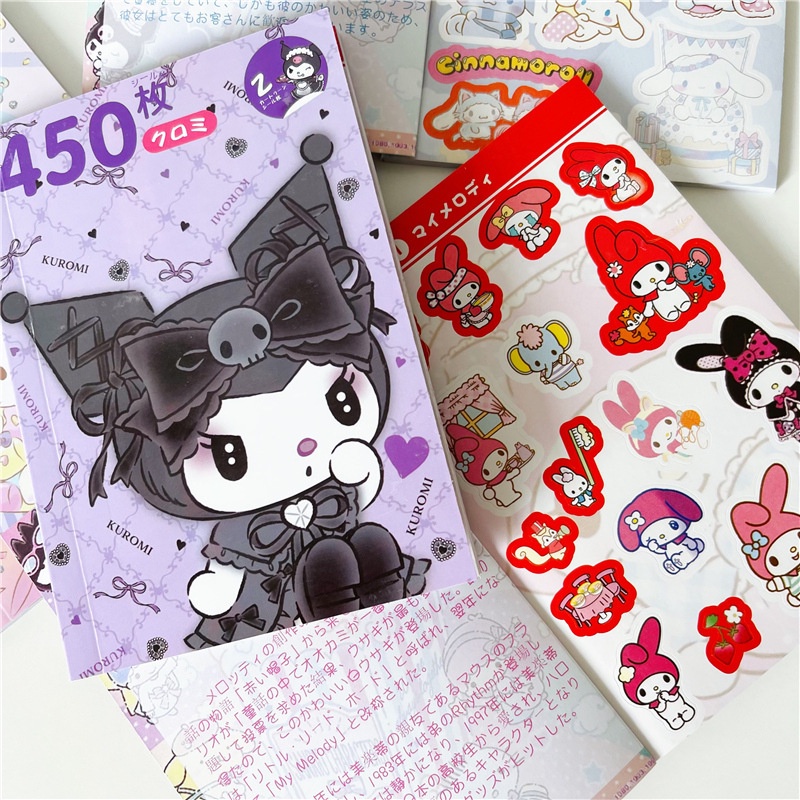 sanrio-สติกเกอร์-ลาย-kuromi-my-melody-cinnamoroll-hello-kitty-แฟชั่น-สําหรับตกแต่งสมุด-diy-450-ชิ้น-1-เล่ม