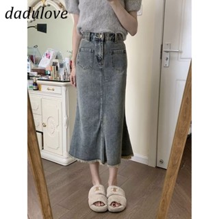 DaDulove💕 New Korean Version of INS Retro Washed Denim Skirt Niche High Waist A- line Skirt Large Size Bag Hip Skirt