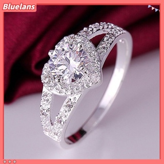【 Bluelans 】แหวนเงินแท้ 925 รูปหัวใจ ประดับคริสตัล เครื่องประดับ สําหรับเจ้าสาว งานแต่งงาน