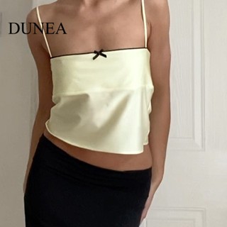 Dunea เสื้อสายเดี่ยว ผ้าซาติน แต่งลูกไม้ ประดับโบว์ สําหรับผู้หญิง