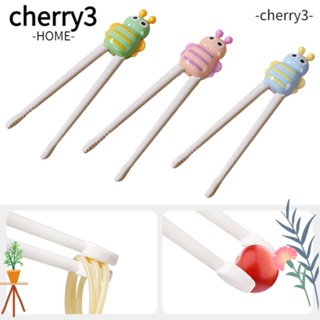 Cherry3 ตะเกียบฝึกทานอาหาร ABS ลายการ์ตูนน่ารัก สีชมพู ฟ้า เขียว สําหรับเด็กหัดทาน