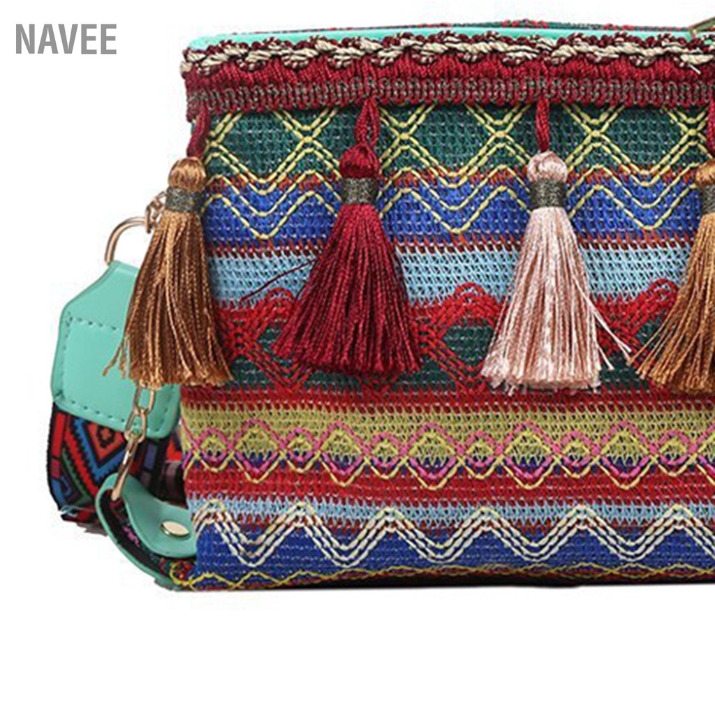 navee-ผู้หญิงพู่ริมกระเป๋าที่มีสีสันสไตล์ชาติพันธุ์ไนล่อนไหล่เดียวกระเป๋าร่อซู้ล