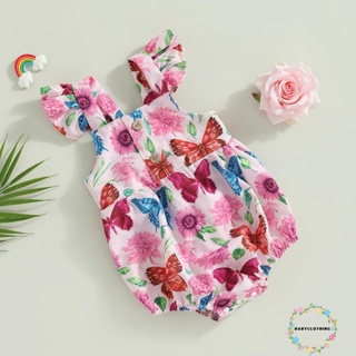 Babyclothes- ชุดรอมเปอร์ บอดี้สูท พิมพ์ลายผีเสื้อ ดอกไม้ แขนบิน ปิดกระดุม ฤดูร้อน ลําลอง สําหรับเด็กผู้หญิง ทุกวัน