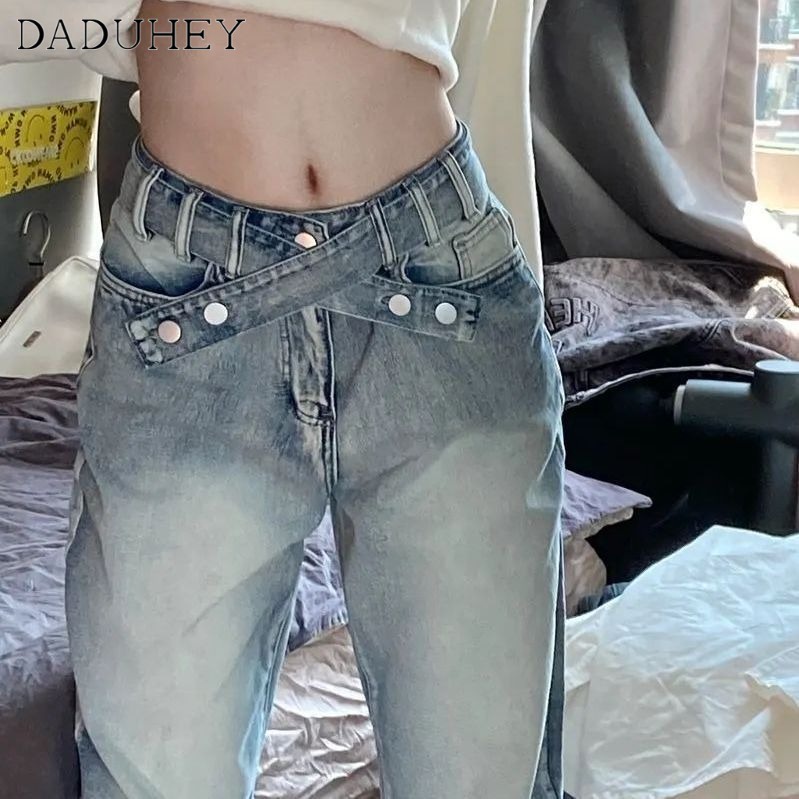 daduhey-korean-style-retro-womens-jeans-straight-loose-new-high-waist-slim-wide-leg-waist-cross-design-casual-mop-pants