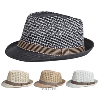 Bbyter หมวกฟาง หมวกฟาง หมวกชายหาด ระบายอากาศ แฟชั่นฤดูร้อน สําหรับผู้ชาย ผู้ใหญ่