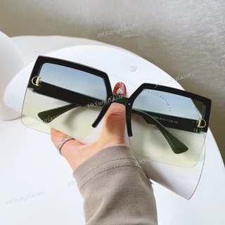 เวอร์ชั่นเกาหลี โลโก้ D ผู้หญิง แว่นกันแดด สี่เหลี่ยม วินเทจ สีไล่ระดับ เลนส์ แว่นตากันแดด แฟชั่น กรอบใหญ่ แว่นตากันแดด