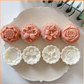 4 ชิ้น/เซ็ตดอกไม้รูปร่าง Mooncake แม่พิมพ์ความดันมือแม่พิมพ์ Plunger Pastry ขนมตกแต่งเครื่องมืออุปกรณ์เบเกอรี่พลาสติก Abs -FE