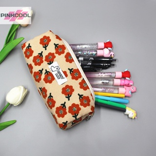 Pinkcool กระเป๋าเครื่องสําอาง กระเป๋าดินสอ ผ้าลูกฟูก ลายสก๊อต ดอกไม้ สไตล์เกาหลี สําหรับนักเรียน ผู้หญิง ขายดี
