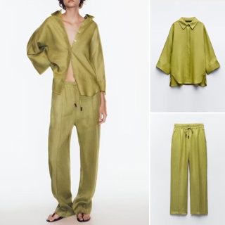 Zara เสื้อเบลาส์ 23 ฤดูใบไม้ร่วง สไตล์ใหม่ ชุดนอน เสื้อแขนกว้าง + กางเกงขายาว เอวสูง ลําลอง8402352 7847352