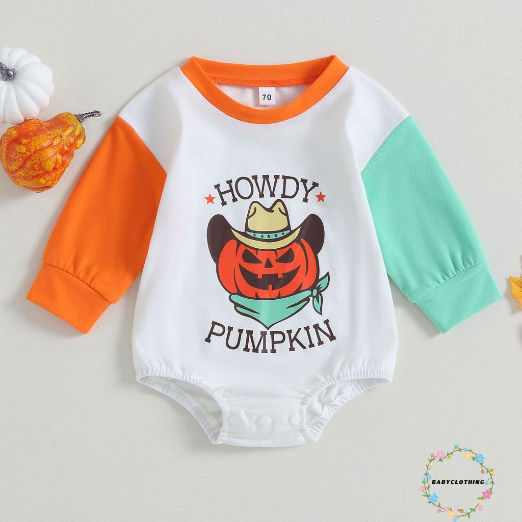 babyclothes-ชุดรอมเปอร์-แขนยาว-พิมพ์ลายตัวอักษร-ฮาโลวีน-ลําลอง-สีตัดกัน-สําหรับเด็กผู้ชาย