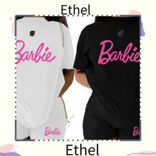 Ethel1 ชุดเสื้อยืดแขนสั้น กางเกงขาสั้น ระบายอากาศ โอเวอร์ไซซ์ ลายอนิเมะ Kawaii Barbie Y2K แฟชั่นสําหรับผู้หญิง 2 ชิ้น ต่อชุด