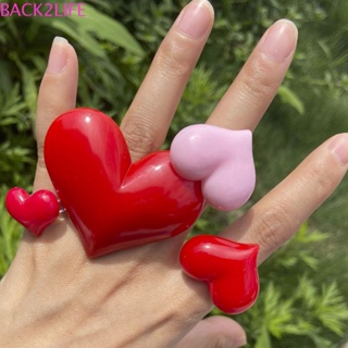 Back2life แหวนเรซิ่น รูปหัวใจ สีชมพูน่ารัก เครื่องประดับแฟชั่น