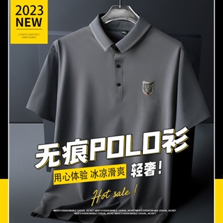 Spot high quality] M-8XL extra large polo shirt high-grade ice silk seamless short-sleeved t-shirt fashion mens summer ice feeling new father clothes large size business and leisure boys clothes
