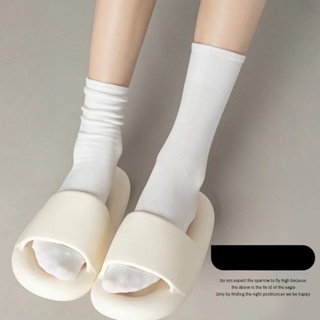 ถุงเท้าข้อยาว แบบบาง ไร้กระดูก สีขาวล้วน สไตล์ญี่ปุ่น แฟชั่นฤดูใบไม้ผลิ และฤดูร้อน สําหรับผู้หญิง