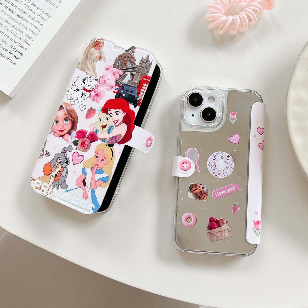 เคสโทรศัพท์มือถือหนังนิ่ม-ฝาพับกระจก-กันกระแทก-ลายเจ้าหญิงดิสนีย์น่ารัก-หรูหรา-สําหรับ-iphone-14promax-12promax-11-11promax-13promax-14-14pro