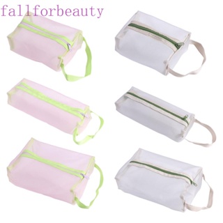 Fallforbeauty กระเป๋าถือ กระเป๋าเครื่องสําอาง ผ้าตาข่าย ทนทาน สีชมพู สีเขียว สีเทา หลากสี สําหรับผู้ชาย และผู้หญิง เหมาะกับการเดินทาง