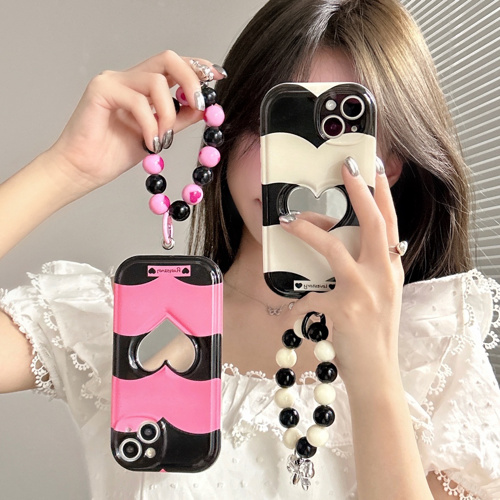 เคสโทรศัพท์มือถือแบบนิ่ม-กันกระแทก-ลายหัวใจ-พร้อมกระจก-สําหรับ-iphone-14-13-12-11-pro-max