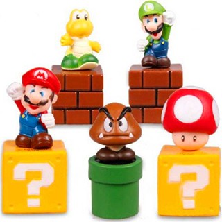 ฟิกเกอร์ PVC รูปการ์ตูนอนิเมะ Super Mario Bros Luigi Mushroom เหมาะกับของขวัญ ของเล่นสําหรับเด็ก เก็บสะสม 5 ชิ้น