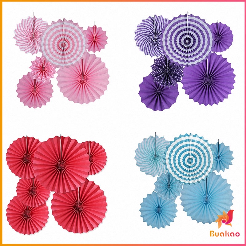 buakao-ชุดพัดกระดาษ-รูปดอกไม้-สําหรับแขวนตกแต่ง-6-ชิ้น-ต่อชุด-party-supplie
