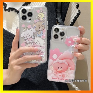 เคสโทรศัพท์มือถือแบบใส ลายการ์ตูนกระต่าย แต่งกลิตเตอร์ สีชมพู สําหรับ Iphone 14pro 13PROMAX 11 12