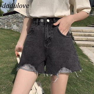 DaDulove💕 New Korean Version of Ins Raw Edge Ripped Jeans Womens High Waist Wide Leg Pants Large Size Hot Pants