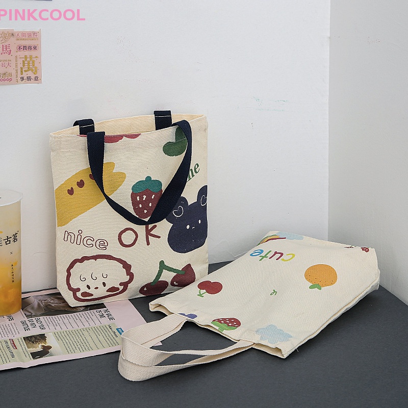 pinkcool-กระเป๋าถือ-กระเป๋าสะพายไหล่-ผ้าแคนวาส-ทรงโท้ท-ขนาดเล็ก-ลายการ์ตูนน่ารัก-สไตล์ญี่ปุ่น-สําหรับผู้หญิง-ขายดี