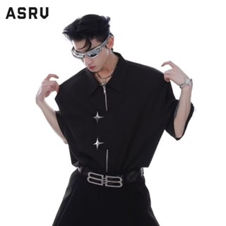 ASRV เสื้อเชิ้ตผู้ชาย ใหม่สีทึบ ins แขนสั้นคอสี่เหลี่ยมมาตรฐานเสื้ออินเทรนด์ชายวัยรุ่นนิยมขี้เกียจแฟชั่นที่เรียบง่าย