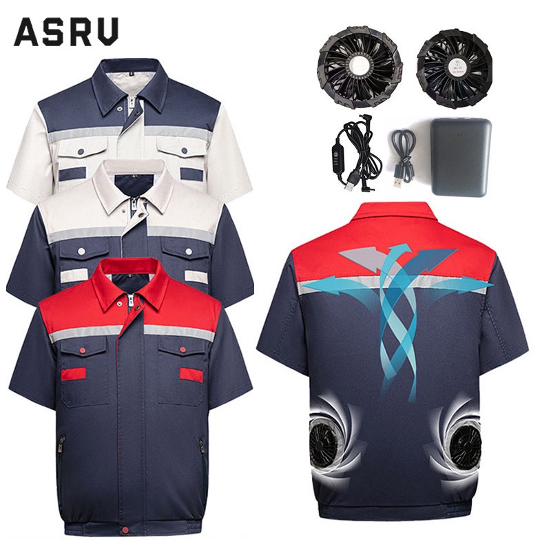 asrv-เสื้อแจ็คเก็ตแขนสั้นระบายความร้อนแบบชาร์จไฟได้-10000mah-ป้องกันแสงแดดกลางแจ้ง-เสื้อผ้าเครื่องปรับอากาศทำความเย็น-การปรับสามเกียร์