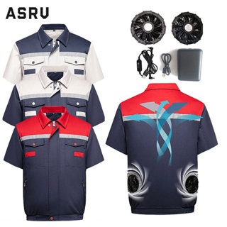 ASRV เสื้อแจ็คเก็ตแขนสั้นระบายความร้อนแบบชาร์จไฟได้ 10000mAh ป้องกันแสงแดดกลางแจ้ง เสื้อผ้าเครื่องปรับอากาศทำความเย็น การปรับสามเกียร์