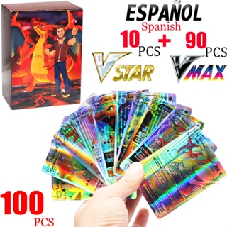 100 ชิ้น โปเกม่อน การ์ดโฮโลแกรม ลาย Vstar Vmax Arceus Charizard Spanish แฟลชการ์ดเกมของเล่นเด็ก