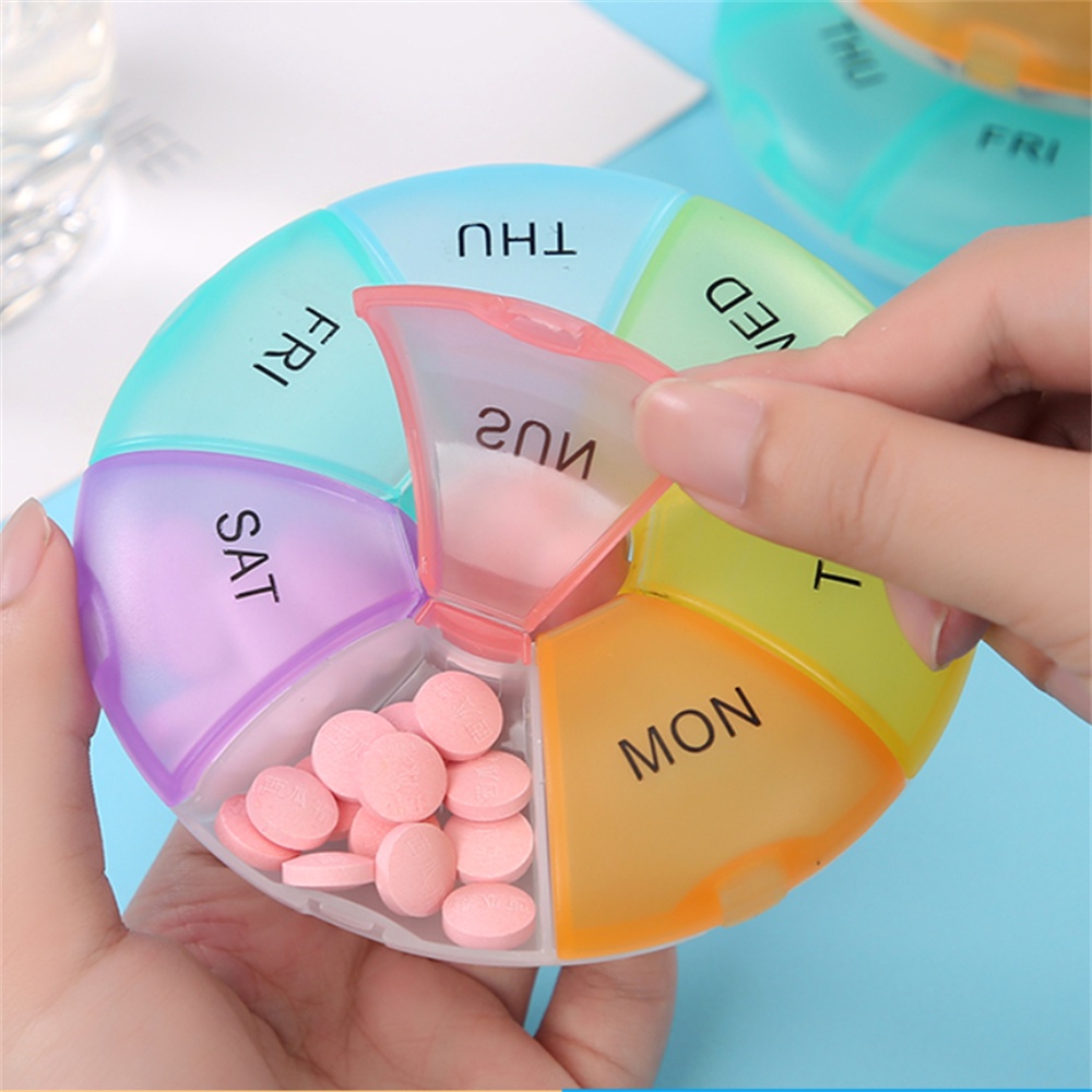 creative-colorful-round-pill-เคส-7-days-weekly-tablet-candy-box-high-quality-pp-portable-storage-tablet-holder-travel-organizer-pill-container-cod