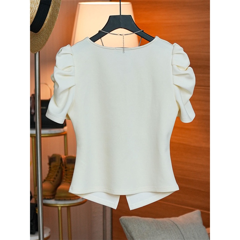 ช่างออกแบบผ้าพับ-ประดับด้วยเสื้อคอวี-v-2023-คอลเลคชั่นใหม่รับซัมเมอร์-เสื้อยืดลายพิมพ์ลายพิมพ์-ประดับด้วยเสื้อคอวี