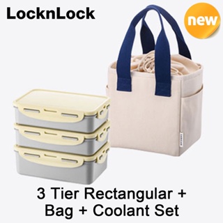 LocknLock 3 Tier Rectangular Lunch Box Coolant Set with Cotton Bag Korea