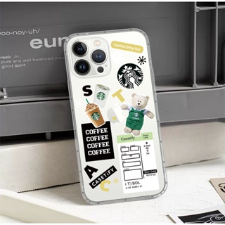 เคสโทรศัพท์มือถือ ซิลิโคนนิ่ม แบบใส ลายฉลาก Starbucks หมีน่ารัก แฟชั่น สําหรับ เคสไอโฟน IPhone 12 Mini 13 Pro Max 11 14 Pro Xr X Xs Max 6s 7 8 Plus Se2020 เคสใส เคสกันกระแทก