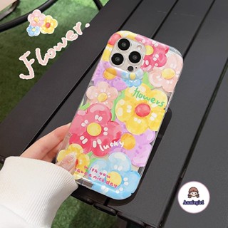 เคสโทรศัพท์มือถือ แบบนิ่ม ลายดอกไม้ กันกระแทก สีสันสดใส สําหรับ IPhone 11 14 Pro Max 13 Pro Max 12 Pro Max